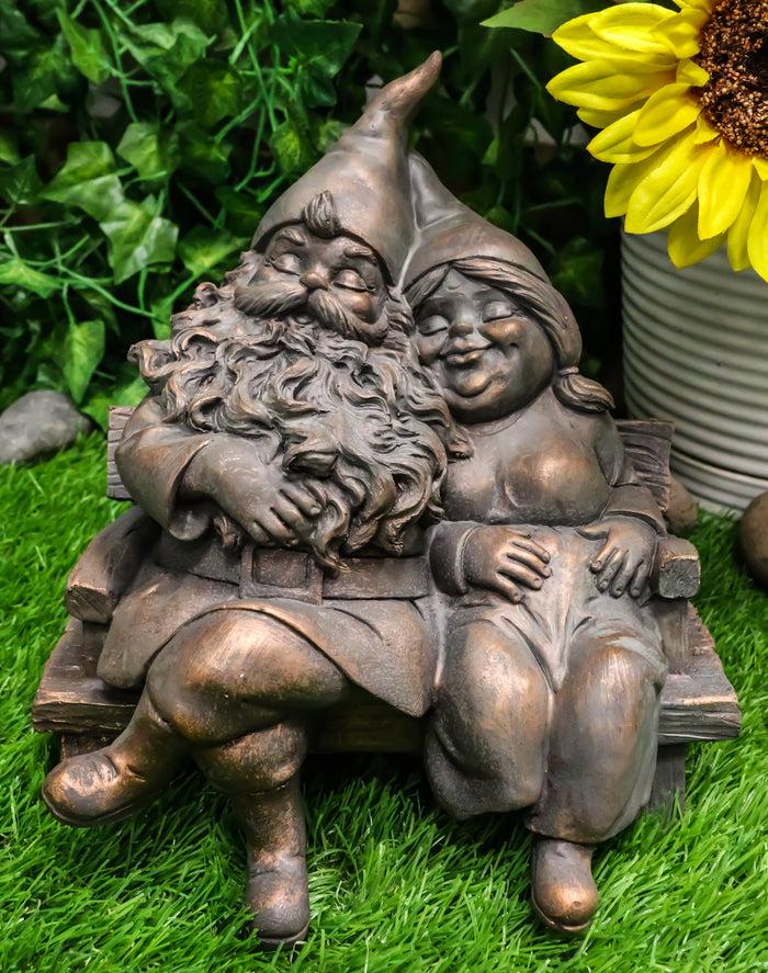 ebros gift Forever Love Mr and Mrs Gnome Couple Sitting On Wooden Stool Bench Figurine