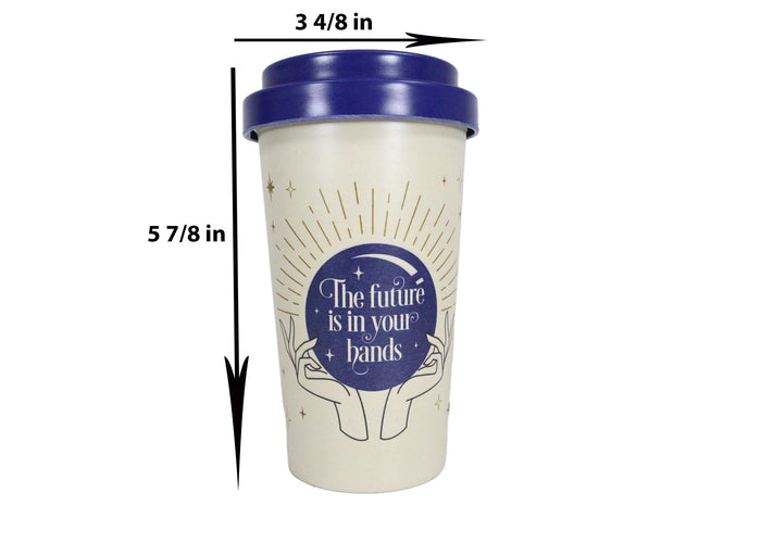 Ebros Gift Fortune Teller Psychic Scrying Ball Palm Hands Travel Mug Cup W/ Lid And Sleeve
