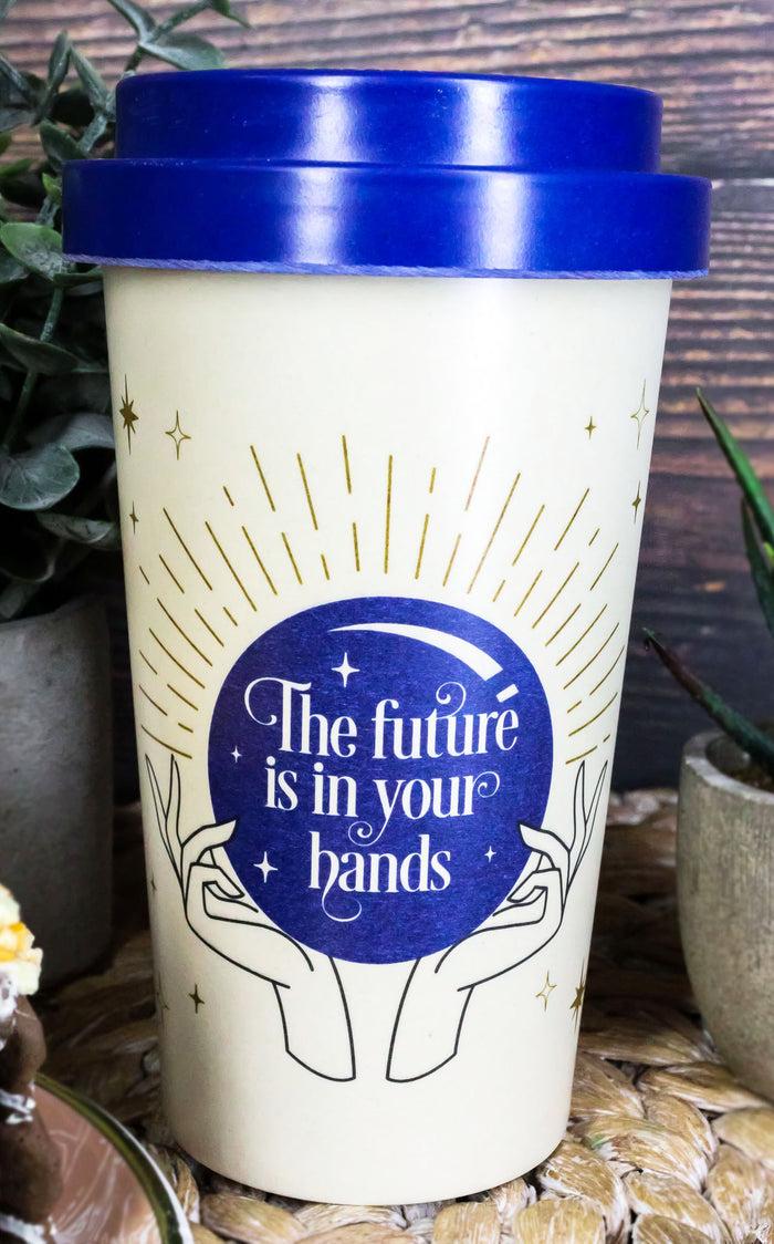 ebros gift Fortune Teller Psychic Scrying Ball Palm Hands Travel Mug Cup W/ Lid And Sleeve