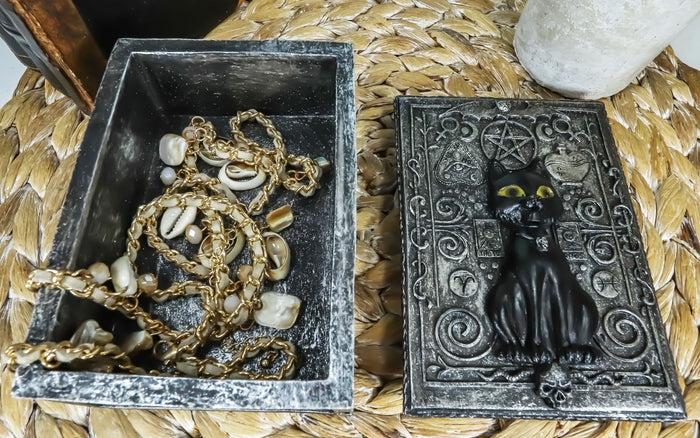 Ebros Gift Fortune Telling Triple Moon Black Cat Wicca Tarot Cards Decorative Box Figurine