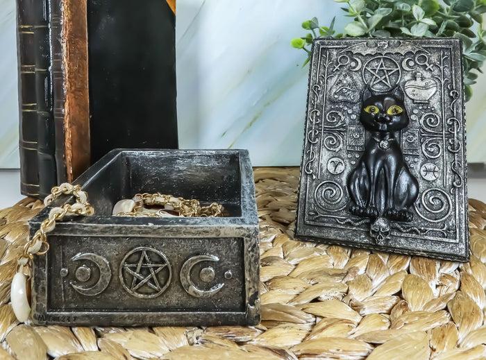 ebros gift Fortune Telling Triple Moon Black Cat Wicca Tarot Cards Decorative Box Figurine
