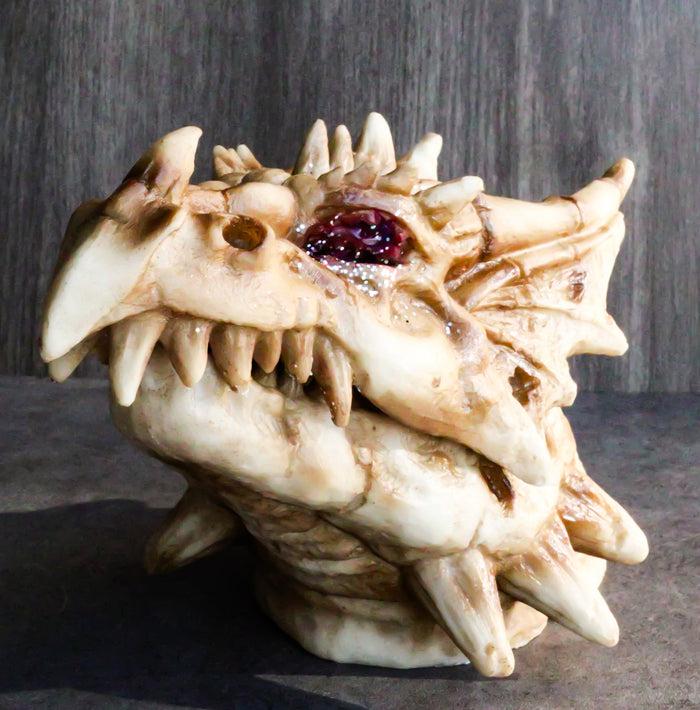 ebros gift Fossil Dragon Skull Skeleton With Faux Geode Crystal Eyes Incense Burner Box