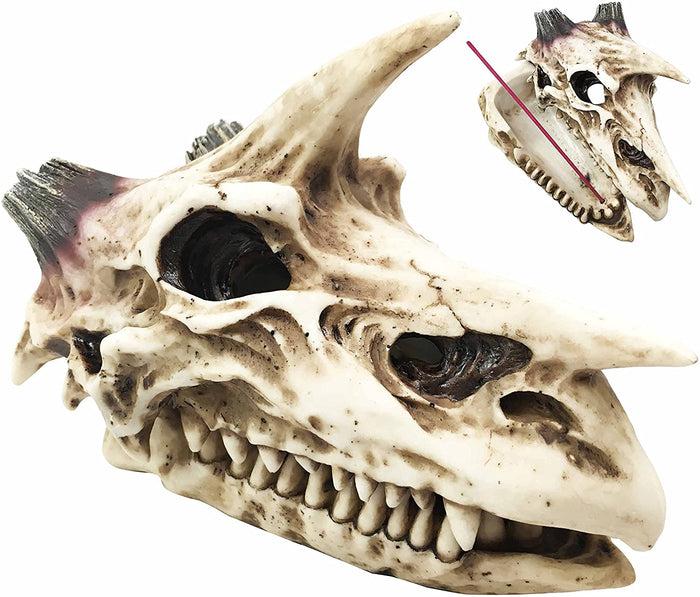 Ebros Gift Fossil Skull Smog Fire Breath Horned Dragon Incense Holder Burner Figurine Box
