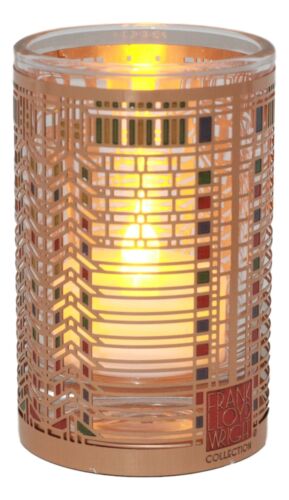 ebros gift Frank Lloyd Wright Martin House Casement Window Brass Votive Candle Holder 3.25"