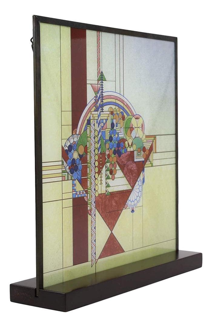 Ebros Gift Frank Lloyd Wright Metal Framed May Basket Stained Glass Desktop Or Wall Plaque