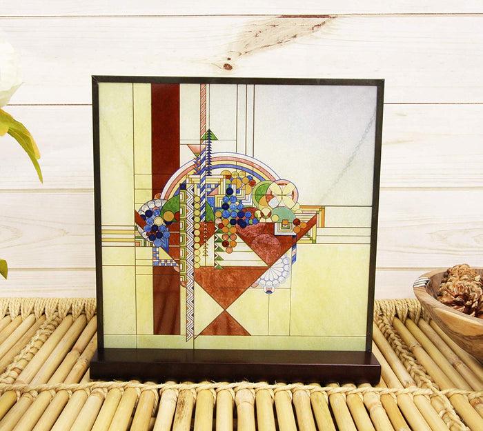 ebros gift Frank Lloyd Wright Metal Framed May Basket Stained Glass Desktop Or Wall Plaque