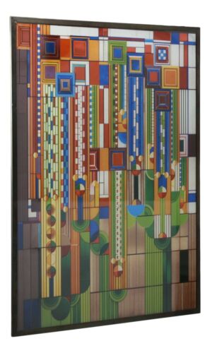 Ebros Gift Frank Lloyd Wright Metal Framed Saguaro Cactus Flowers Stained Glass Wall Decor