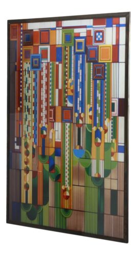 Ebros Gift Frank Lloyd Wright Metal Framed Saguaro Cactus Flowers Stained Glass Wall Decor
