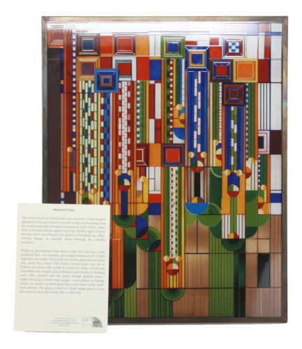 Ebros Gift Frank Lloyd Wright Metal Framed Saguaro Cactus Flowers Stained Glass Wall Decor