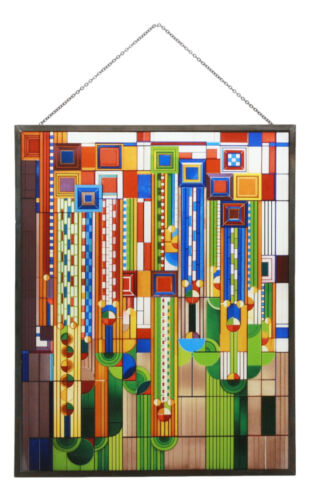 ebros gift Frank Lloyd Wright Metal Framed Saguaro Cactus Flowers Stained Glass Wall Decor
