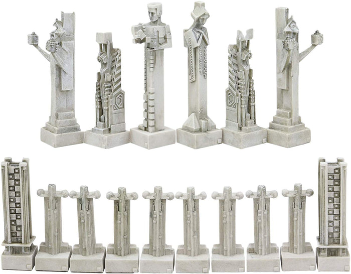 Ebros Gift Frank Lloyd Wright Midway Gardens Sprites Resin Chess Pieces & Wooden Board Set