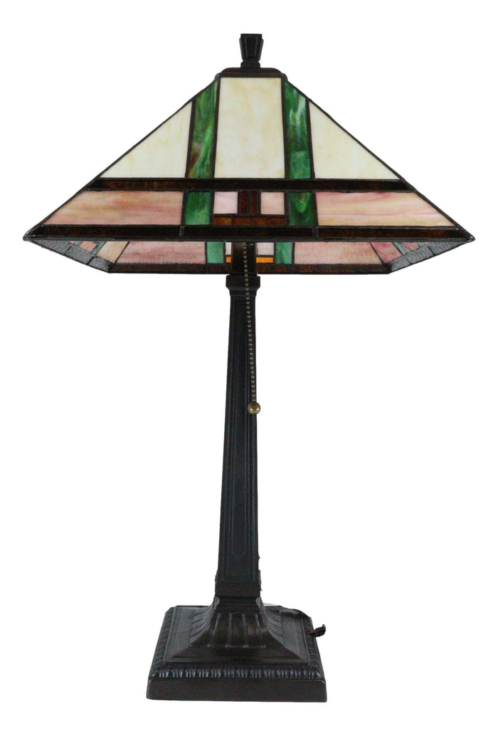 Ebros Gift Frank Lloyd Wright Mission Style Geometry Pyramid Stained Glass Side Table Lamp