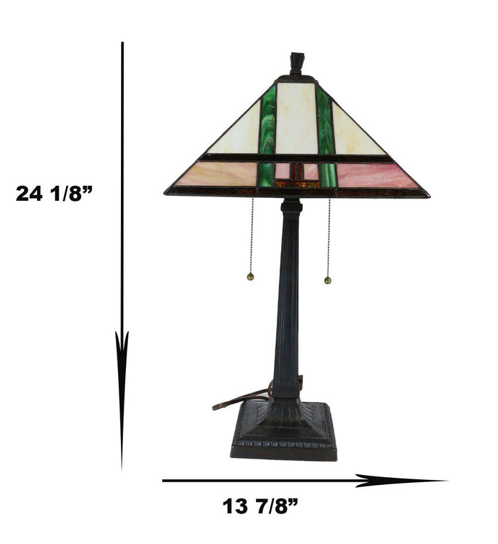 Ebros Gift Frank Lloyd Wright Mission Style Geometry Pyramid Stained Glass Side Table Lamp