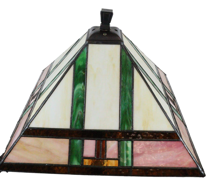 Ebros Gift Frank Lloyd Wright Mission Style Geometry Pyramid Stained Glass Side Table Lamp