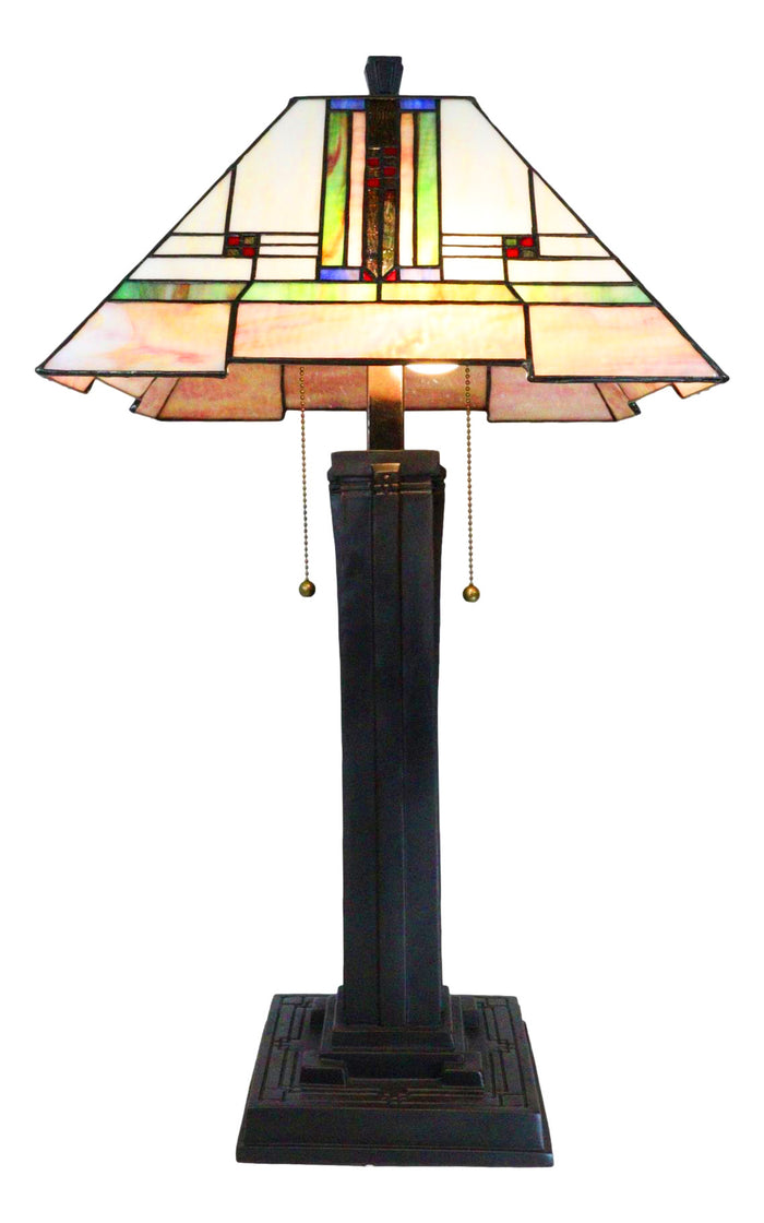 Ebros Gift Frank Lloyd Wright Mission Style Pyramid Translucent Glass Side Table Lamp Decor