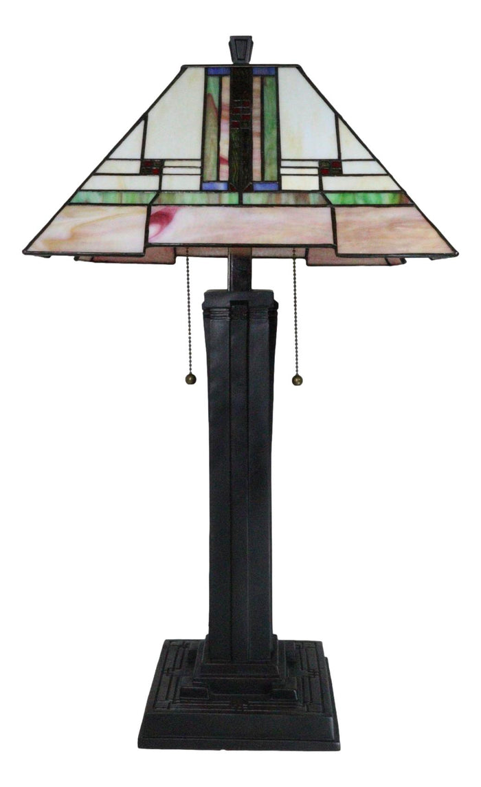 Ebros Gift Frank Lloyd Wright Mission Style Pyramid Translucent Glass Side Table Lamp Decor