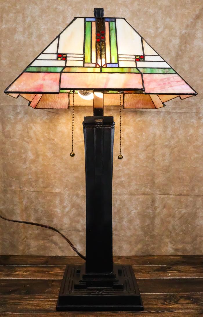 ebros gift Frank Lloyd Wright Mission Style Pyramid Translucent Glass Side Table Lamp Decor