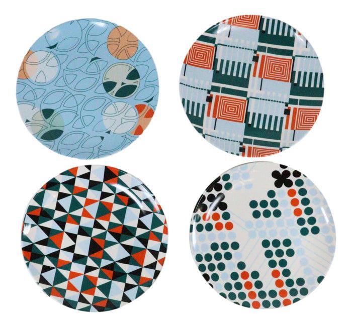 Ebros Gift Frank Lloyd Wright Textile Taliesin West Black Ceramic Dessert Plates Pack Of 4