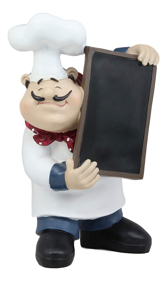 Ebros Gift French Bistro Head Chef Jean With Hat And Red Necktie Holding Black Board Statue