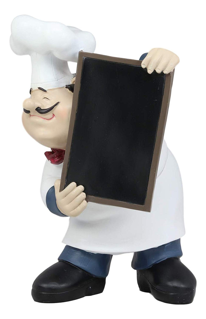 Ebros Gift French Bistro Head Chef Jean With Hat And Red Necktie Holding Black Board Statue