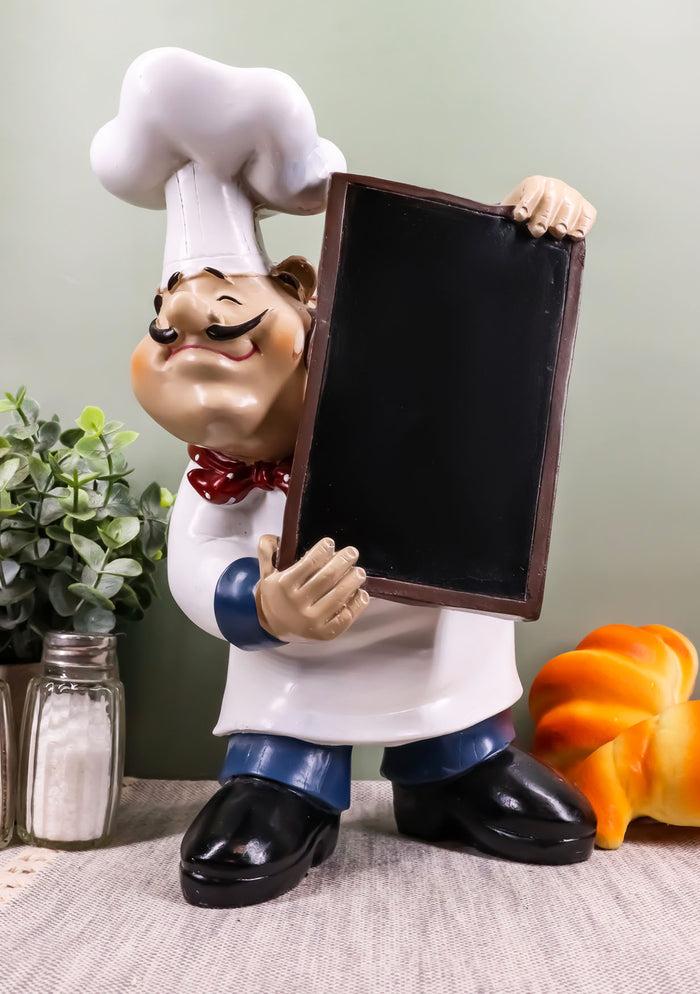 ebros gift French Bistro Head Chef Jean With Hat And Red Necktie Holding Black Board Statue