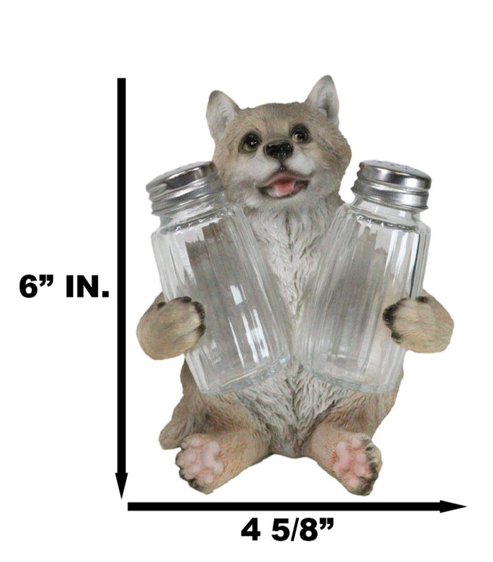 Ebros Gift Full Moon Spice Lover Gray Wolf Pup Salt And Pepper Shakers Holder Figurine