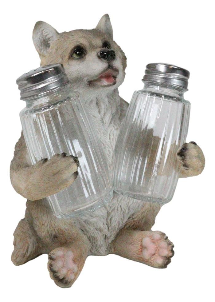 Ebros Gift Full Moon Spice Lover Gray Wolf Pup Salt And Pepper Shakers Holder Figurine