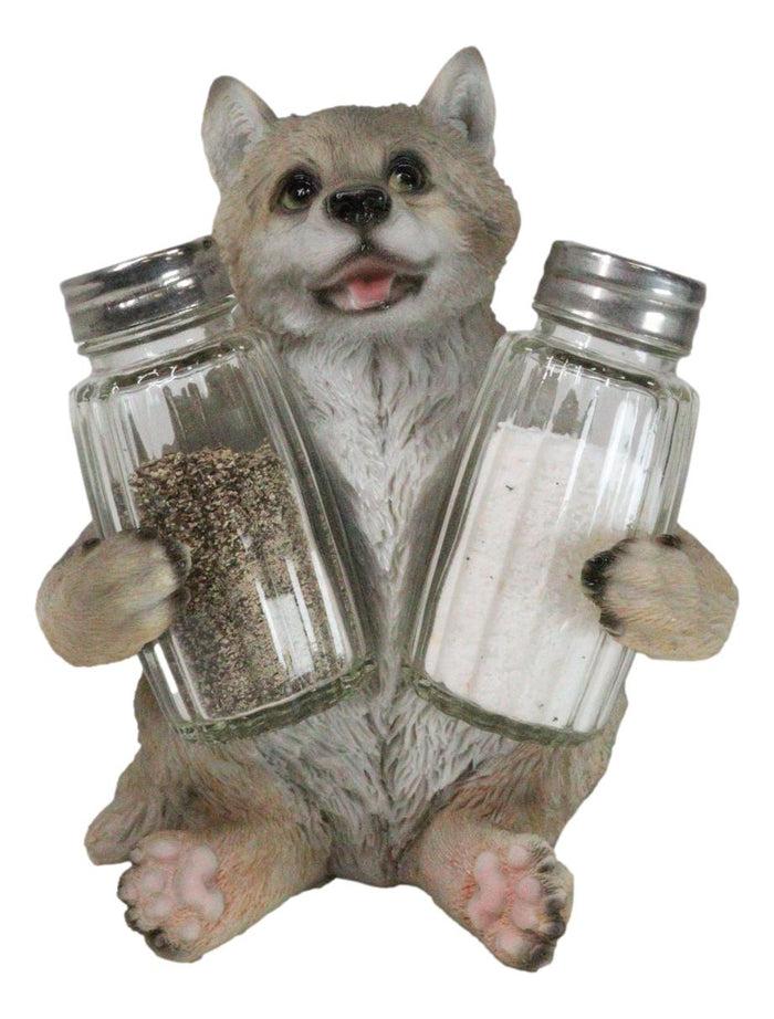 ebros gift Full Moon Spice Lover Gray Wolf Pup Salt and Pepper Shakers Holder Figurine