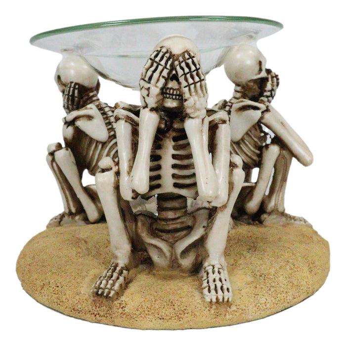 Ebros Gift Funny Macabre See Hear Speak No Evil Skeletons Candle Aroma Oil Tart Burner