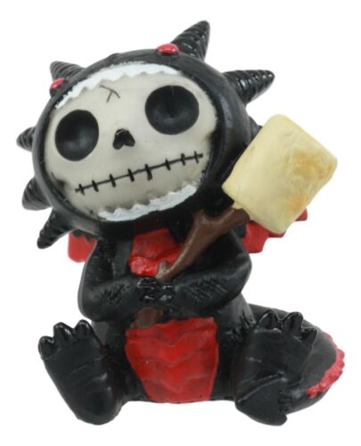 Ebros Gift Furry Bones Black Scorchie With Marshmallow Figurine 2.5"Tall Furrybones Dragon