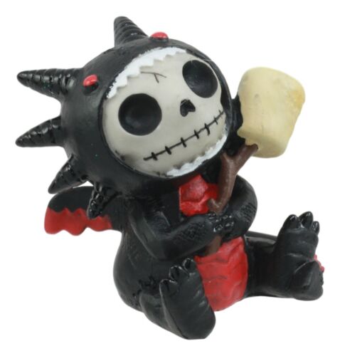 Ebros Gift Furry Bones Black Scorchie With Marshmallow Figurine 2.5"Tall Furrybones Dragon