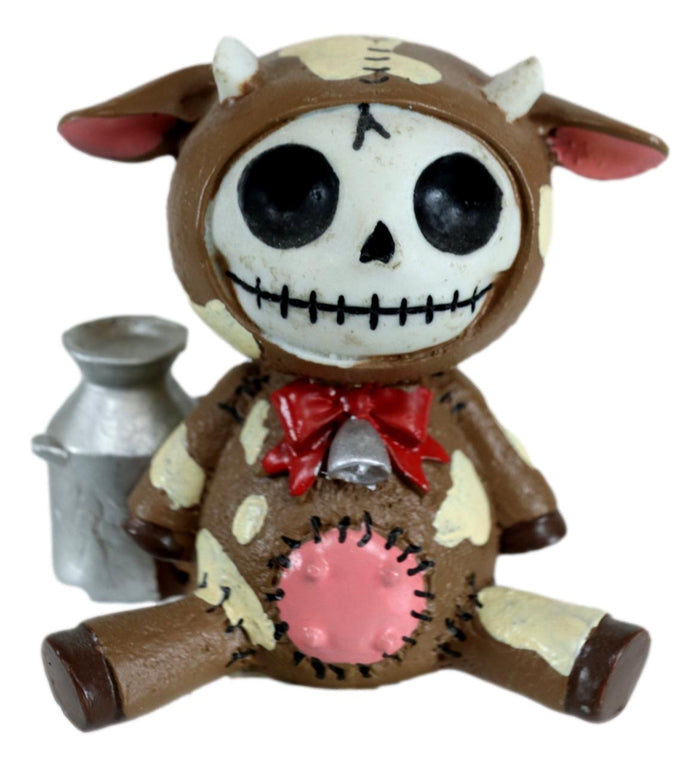 Ebros Gift Furry Bones Brown Moo Moo Milk Cow Skeleton Monster Sit Up Ornament Figurine