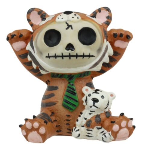 Ebros Gift Furry Bones Figurine 2.5"Tall Tigrr Tiger With Green Tie Voodoo Skeleton Monster