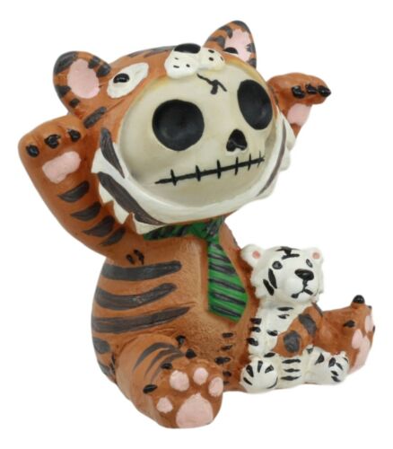 Ebros Gift Furry Bones Figurine 2.5"Tall Tigrr Tiger With Green Tie Voodoo Skeleton Monster