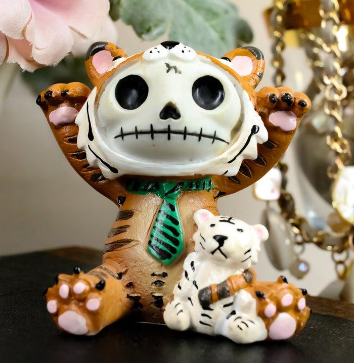 ebros gift Furry Bones Figurine 2.5"Tall Tigrr Tiger With Green Tie Voodoo Skeleton Monster