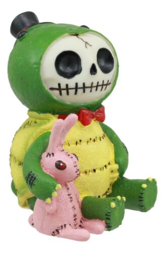 Ebros Gift Furry Bones Figurine 3"H Scooter Turtle With Pink Bunny Rabbit Voodoo Skeleton