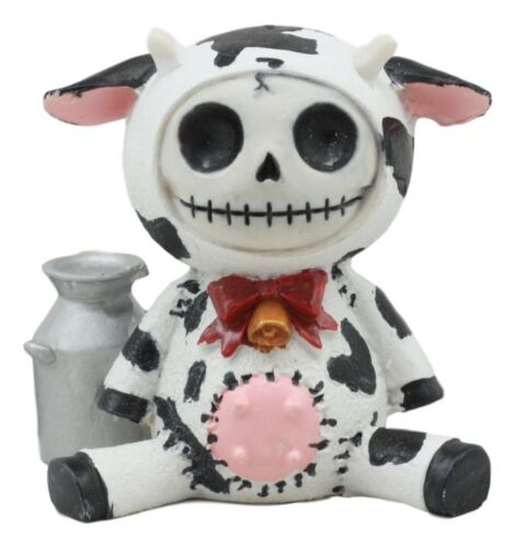 Ebros Gift Furry Bones Moo Moo Bovine Cow Skeleton With Milk Jug Statue 2.25"H Furrybones