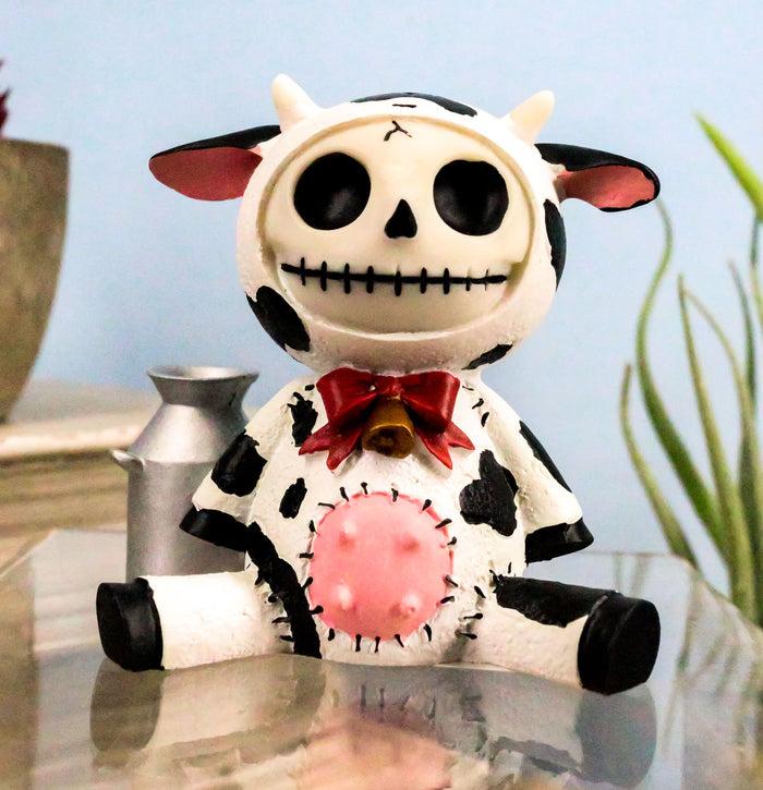 ebros gift Furry Bones Moo Moo Bovine Cow Skeleton With Milk Jug Statue 2.25"H Furrybones
