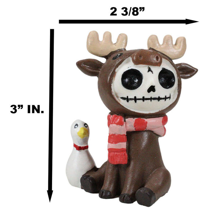Ebros Gift Furry Bones Pink Scarfed Spruce The Moose With White Duck Skeleton Figurine 3"H