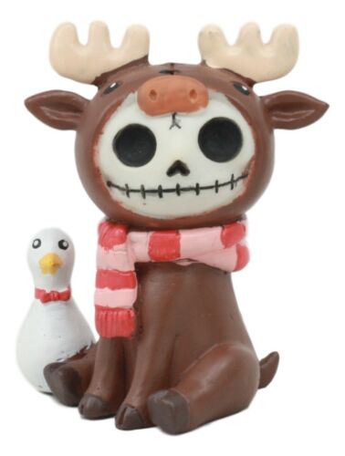 Ebros Gift Furry Bones Pink Scarfed Spruce The Moose With White Duck Skeleton Figurine 3"H