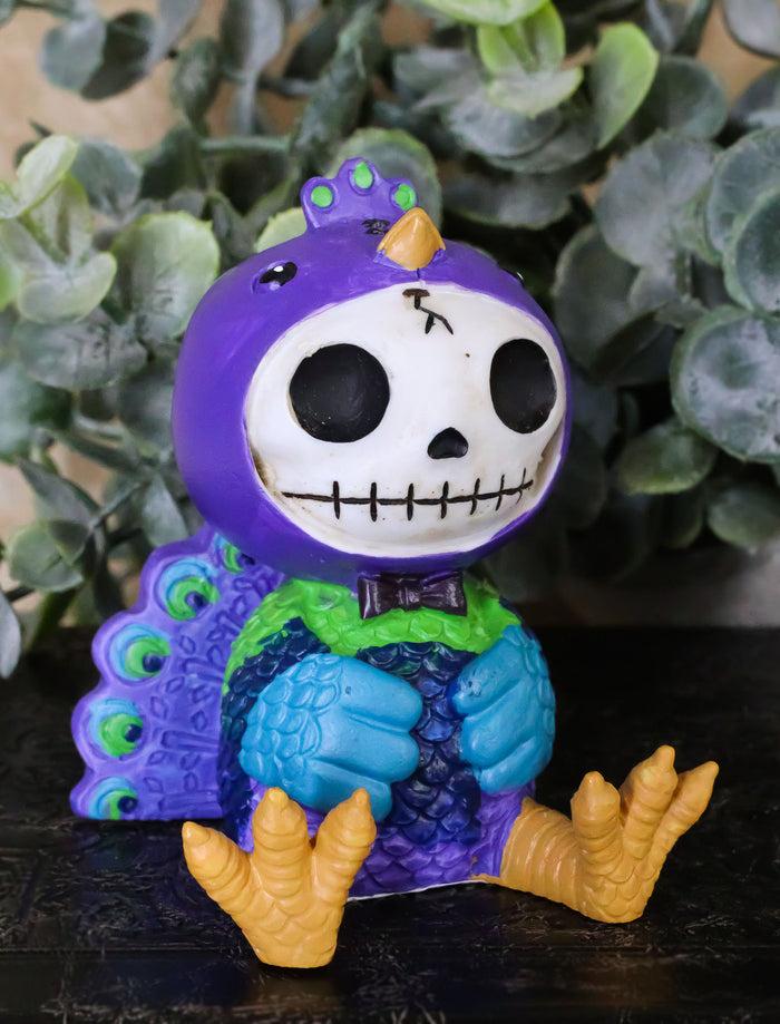 ebros gift Furry Bones Pretty Purple Dandy Peacock Skeleton with Bowtie and Train Figurine