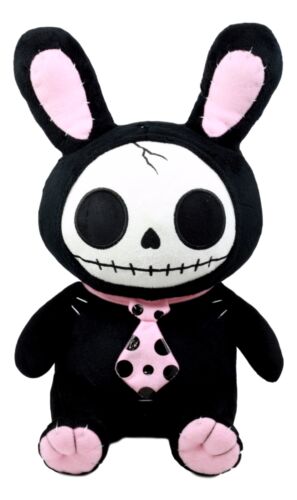 Ebros Gift Furry Bones Skeleton Black Tuxedo Bunny With Pink Polka-dot Tie Plush Toy Doll