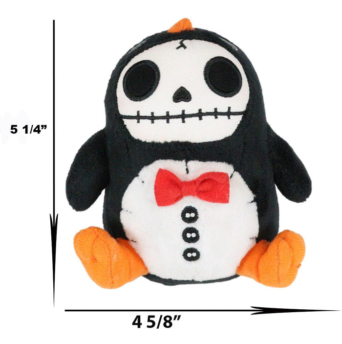Ebros Gift Furry Bones Skeleton North Pole Penguin With Red Bow Tie Small Toy Plush Doll