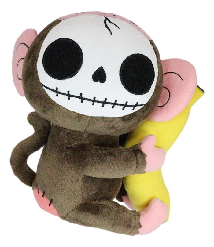 Ebros Gift Furry Bones Skeleton Pink And Brown Baby Monkey Banana Plush Toy Doll 10" Tall
