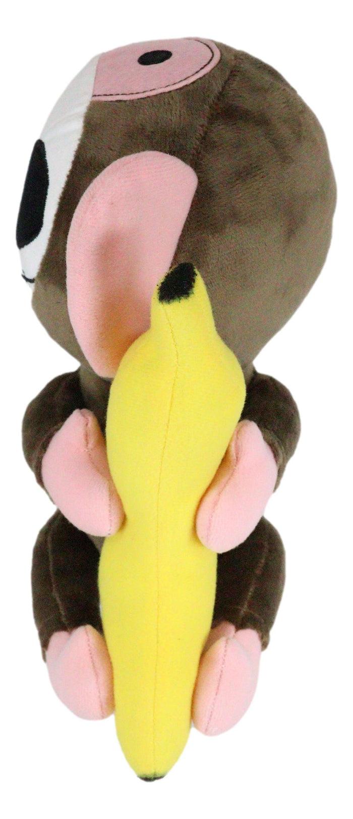 Ebros Gift Furry Bones Skeleton Pink And Brown Baby Monkey Banana Plush Toy Doll 10" Tall