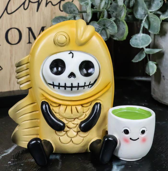 ebros gift Furry Bones Taiyaki Japanese Fish Cake With Tea Skeleton Furrybones Figurine