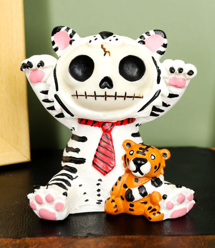 ebros gift Furry Bones White Tigrrr Snow Tiger Skeleton Monster Table Top Ornament Figurine