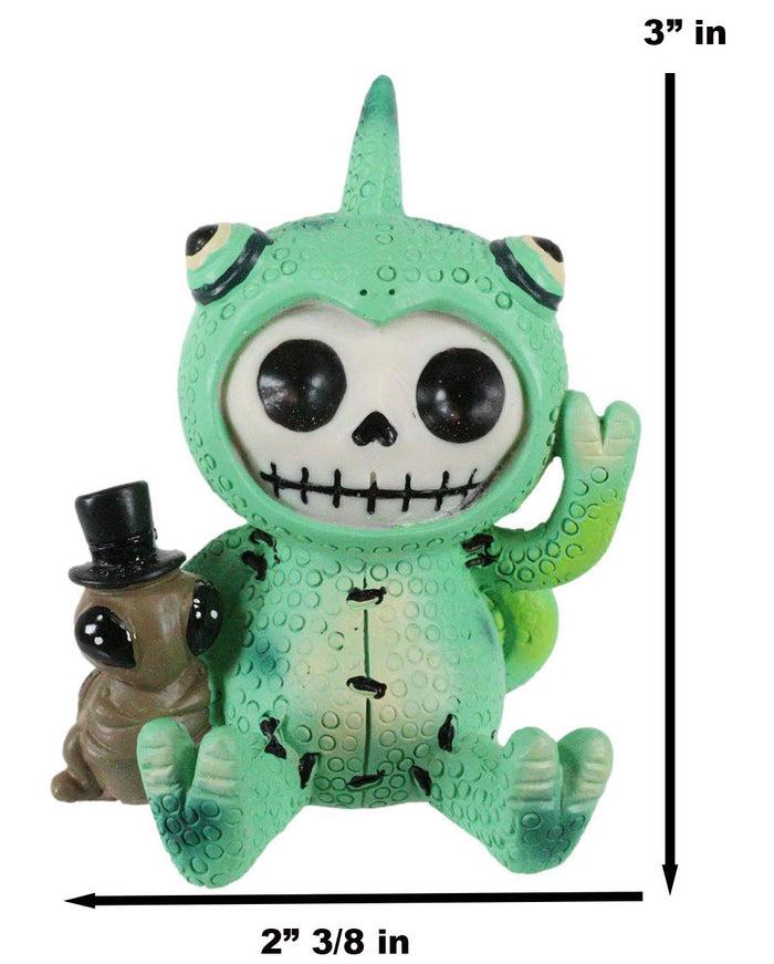 Ebros Gift Furrybones Camo The Chameleon With Cricket Figurine 3"H Skeleton Furry Bones