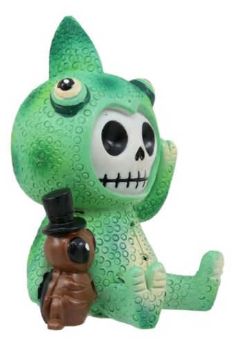 Ebros Gift Furrybones Camo The Chameleon With Cricket Figurine 3"H Skeleton Furry Bones