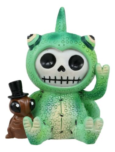 Ebros Gift Furrybones Camo The Chameleon With Cricket Figurine 3"H Skeleton Furry Bones